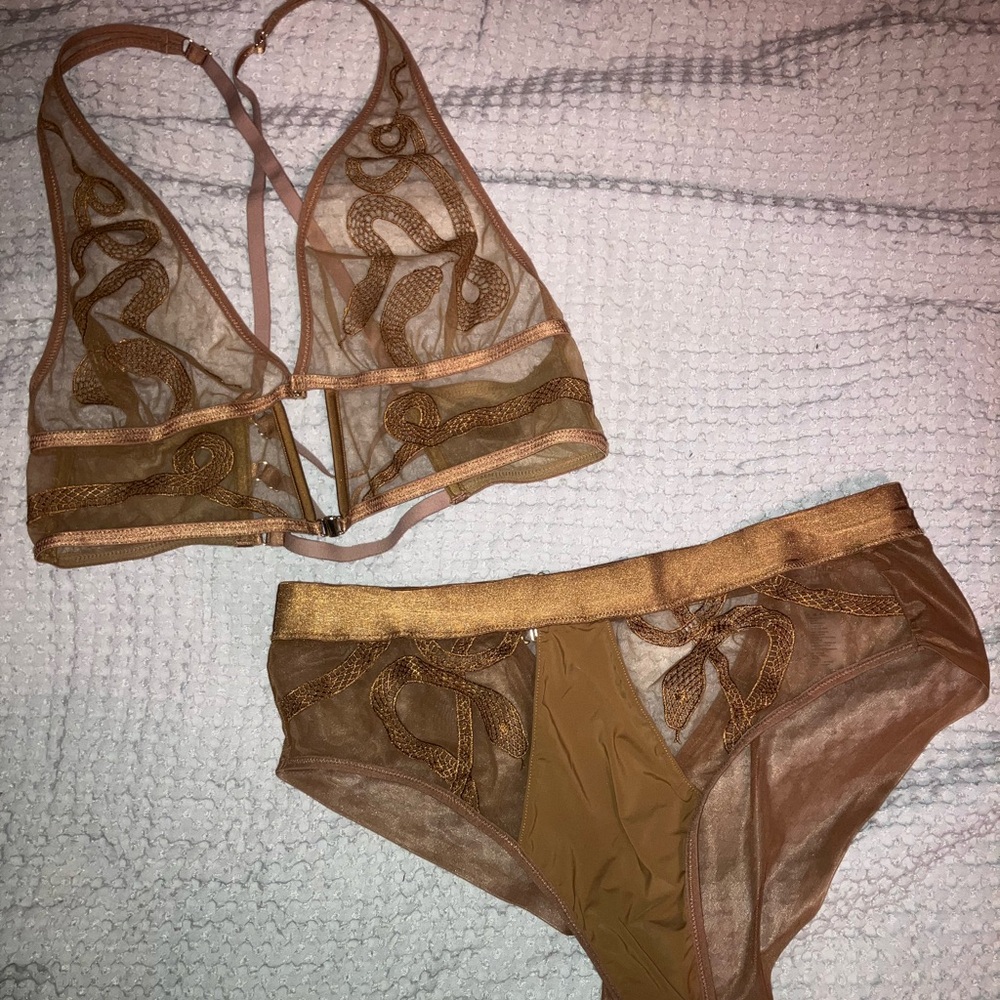 Thistle and Spire Medusa Bralette & Panty Set in Liquid Gold